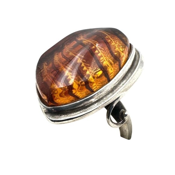 Vintage Large Amber Sterling Silver Statement Ring Size 9 European Hallmark - Picture 2 of 6